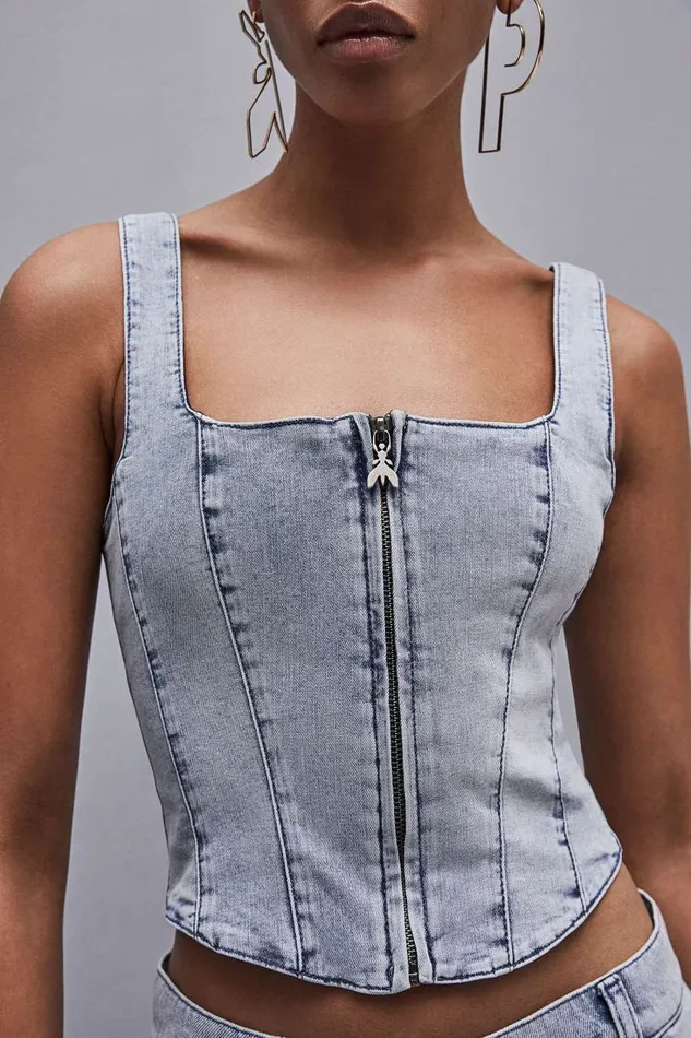 Patrizia Pepe Stretch Denim Top Light Blue Light Bleached Wash Apparel Tops