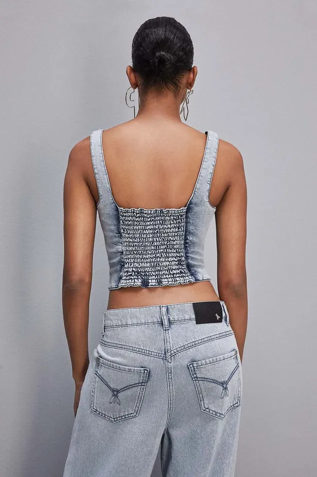 Patrizia Pepe Stretch Denim Top Light Blue Light Bleached Wash Apparel Tops