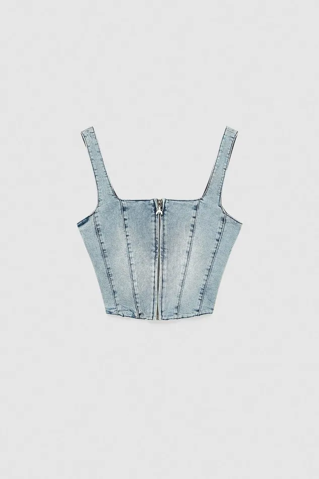 Patrizia Pepe Stretch Denim Top Light Blue Light Bleached Wash Apparel Tops