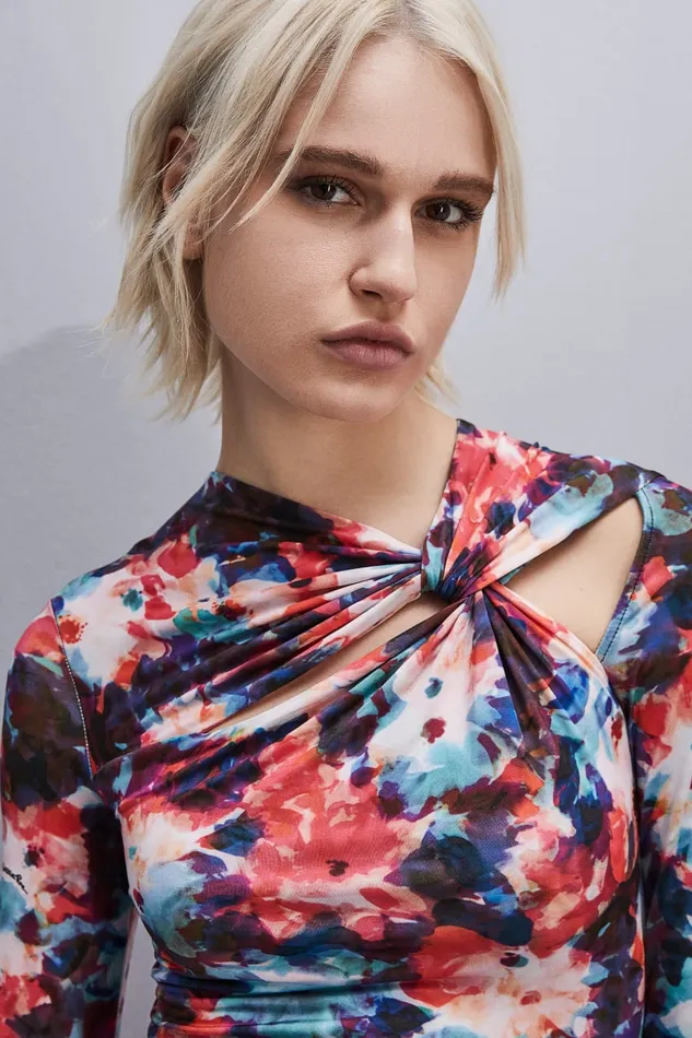 Patrizia Pepe Sweater With Draping Hybrid Flower Print Apparel Tops
