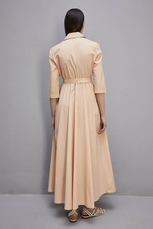 Patrizia Pepe Threequarter Sleeve Cotton Chemisier Dress Beige Biscuit Beige Apparel Long