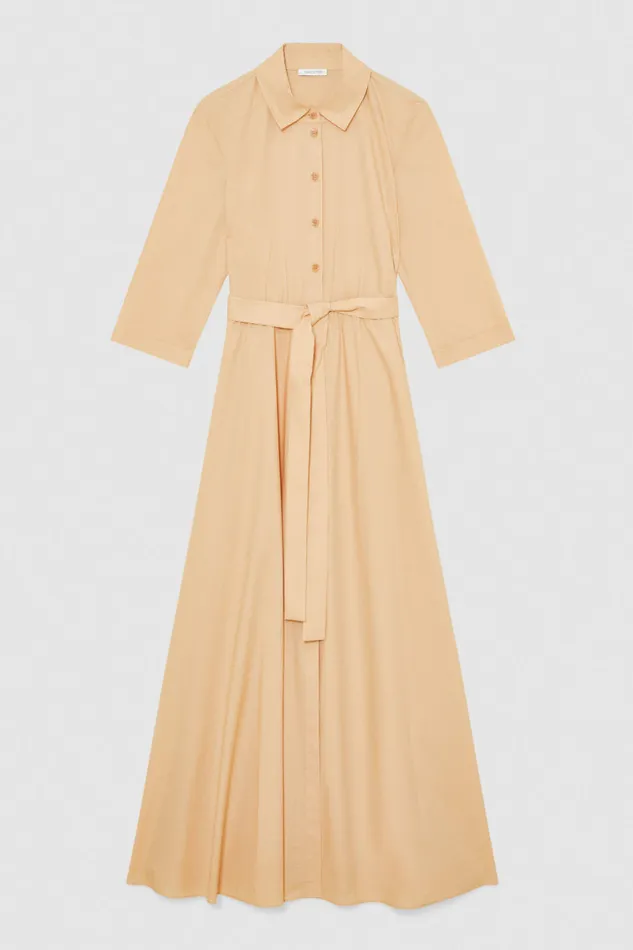 Patrizia Pepe Threequarter Sleeve Cotton Chemisier Dress Beige Biscuit Beige Apparel Long