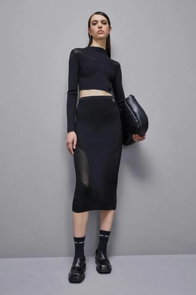 Patrizia Pepe Viscose Blend Midi Skirt Black Nero Apparel Long