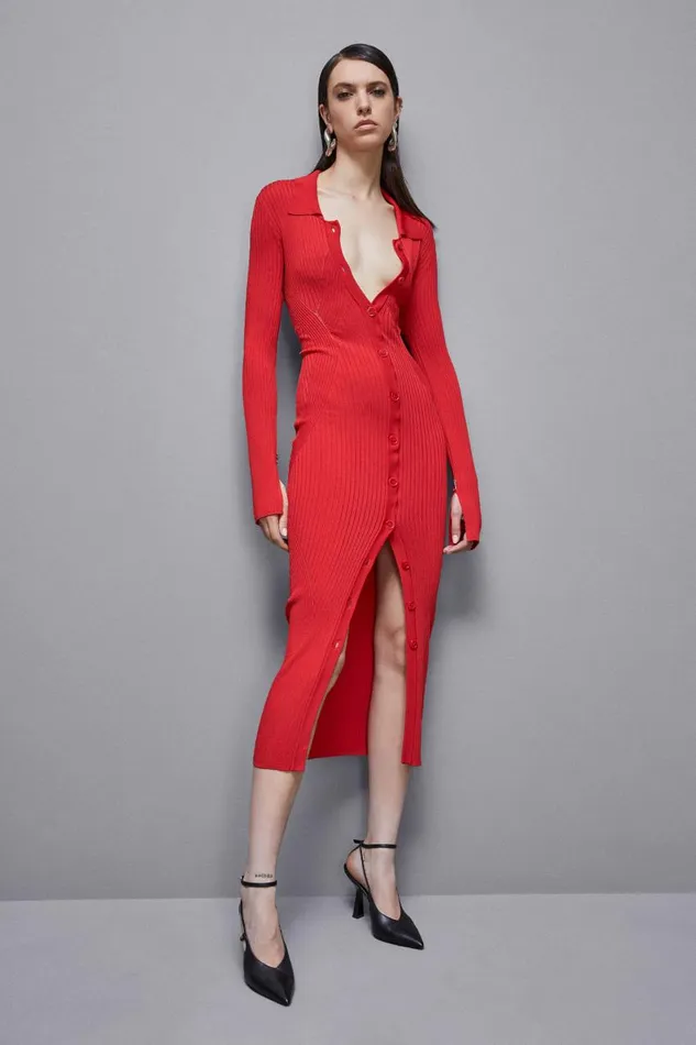 Patrizia Pepe Viscose Blend Shirt Dress Red Glam Red Apparel Long