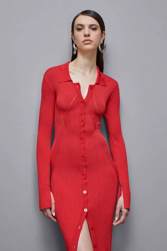 Patrizia Pepe Viscose Blend Shirt Dress Red Glam Red Apparel Long