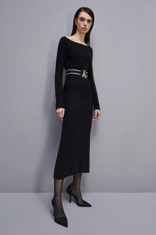 Patrizia Pepe Wool Midi Dress Black Nero Apparel Midi