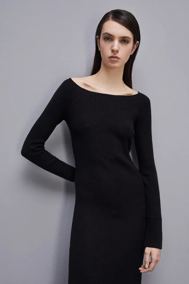 Patrizia Pepe Wool Midi Dress Black Nero Apparel Midi