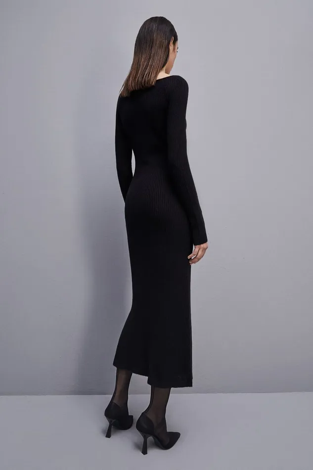 Patrizia Pepe Wool Midi Dress Black Nero Apparel Midi