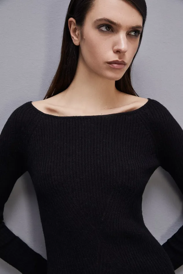 Patrizia Pepe Wool Midi Dress Black Nero Apparel Midi