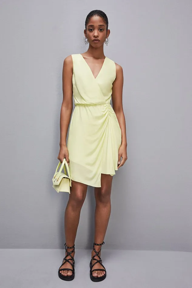 Patrizia Pepe Wrapeffect Sleeveless Dress In Certified Viscose Yellow Sunny Lime Apparel Mini