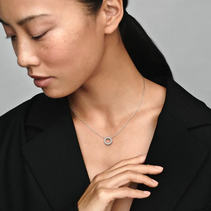 Pendant Necklaces Women Pandora Online Logo Pav Circle Collier Necklace Sterling Silver