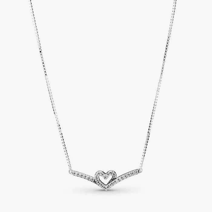Pendant Necklaces Women Pandora Sparkling Wishbone Heart Collier Necklace