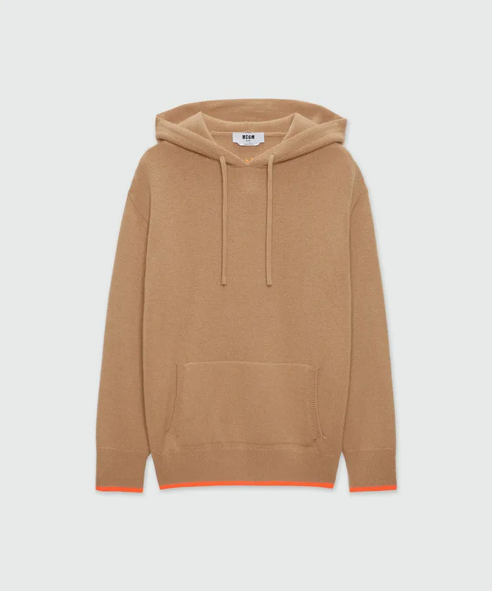 PlainColoured Hoodie In Virgin Wool And Cashmere Men MSGM Knitwear