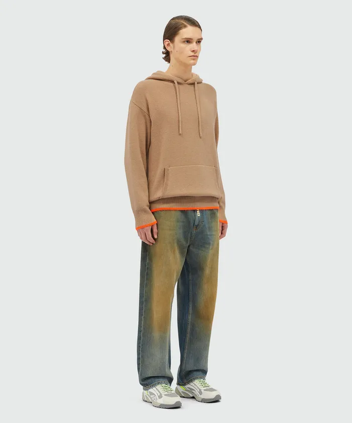 PlainColoured Hoodie In Virgin Wool And Cashmere Men MSGM Knitwear