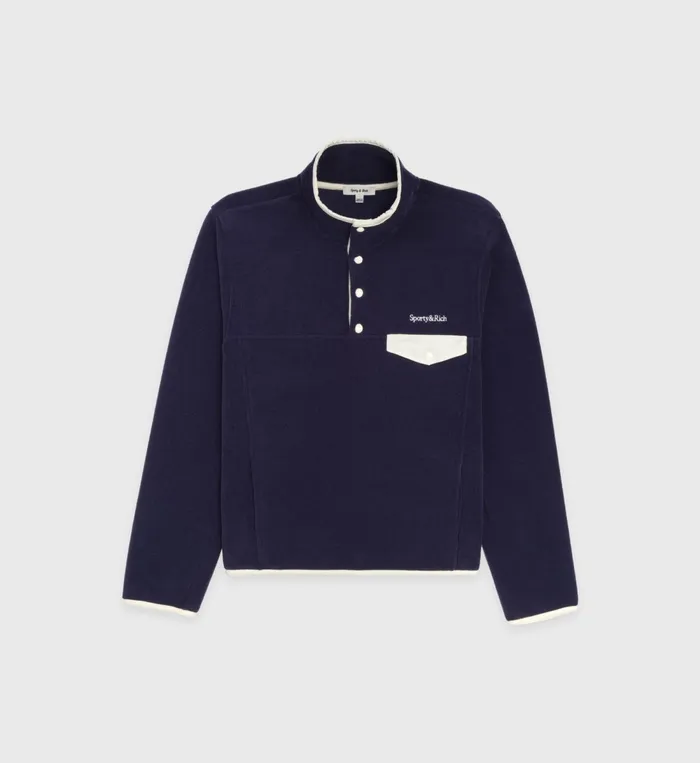 Polar Fleece And Sherpa Women Sporty and Rich Buttoned Polar Sweatshirt 8211 NavyCream