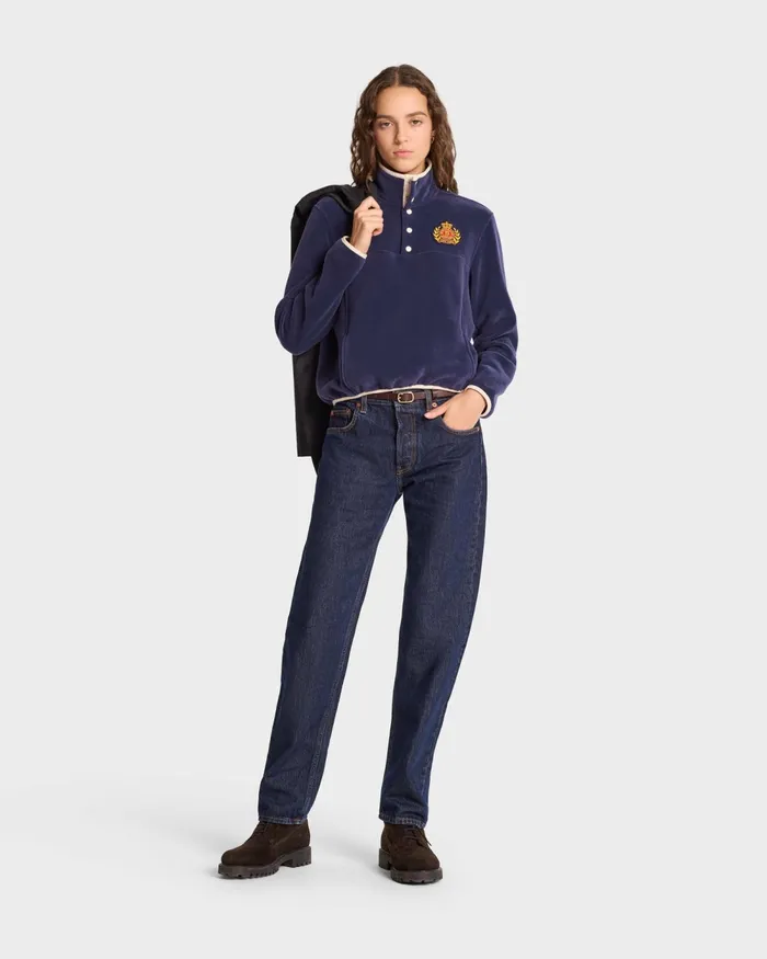 Polar Fleece And Sherpa Women Sporty and Rich NY Crest Polar Sweatshirt 8211 NavyGold