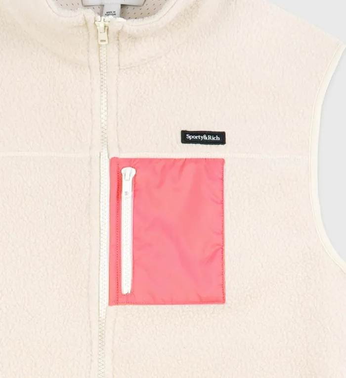 Polar Fleece And Sherpa Women Sporty and Rich Zipped Sherpa Vest 8211 CreamDahlia