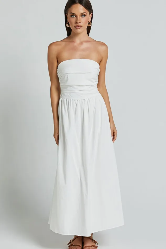 Polly Midi Dress 8211 Strapless Ruched Dress In White Women Showpo Dresses
