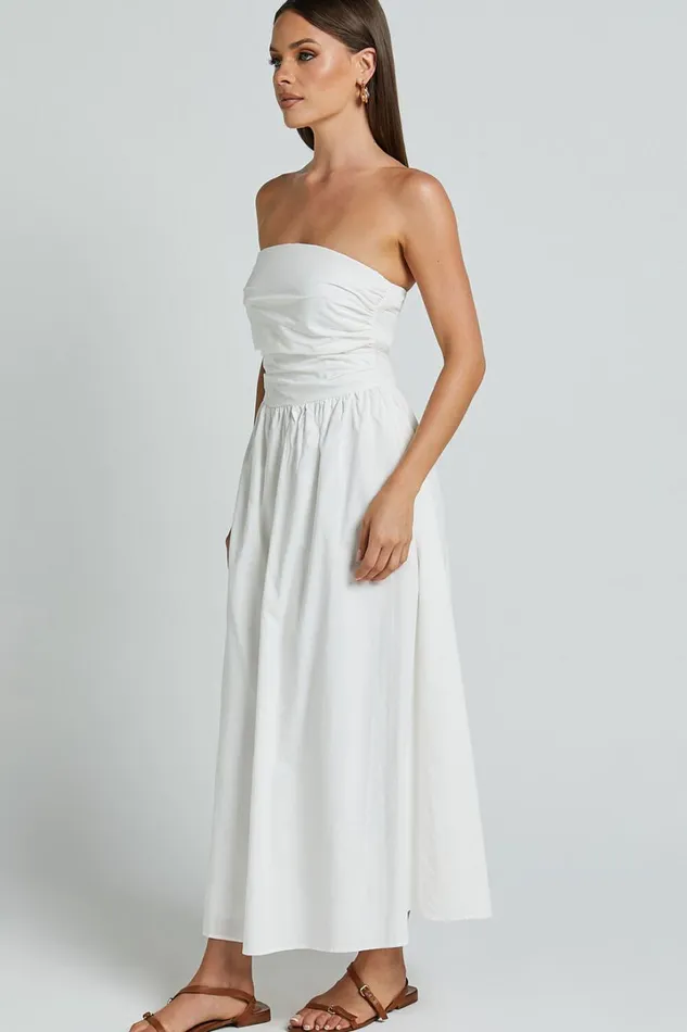 Polly Midi Dress 8211 Strapless Ruched Dress In White Women Showpo Dresses