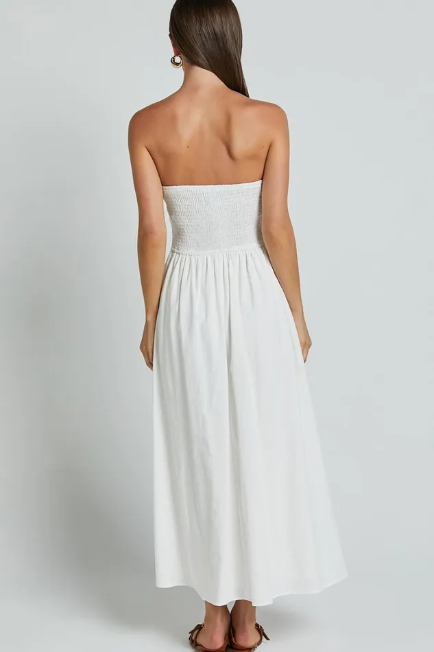 Polly Midi Dress 8211 Strapless Ruched Dress In White Women Showpo Dresses