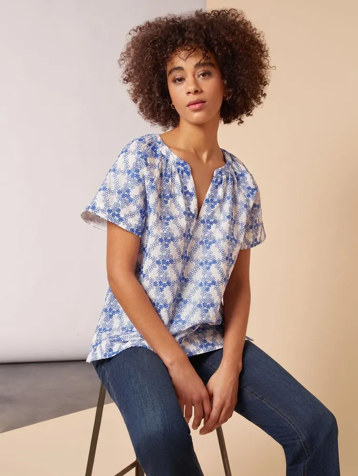 Popover Floral Embroidery Short Sleeve Blouse Women Jones New York Tops and Blouses Popover Floral Embroidery Short Sleeve Blouse Women Jones New York Tops and Blouses