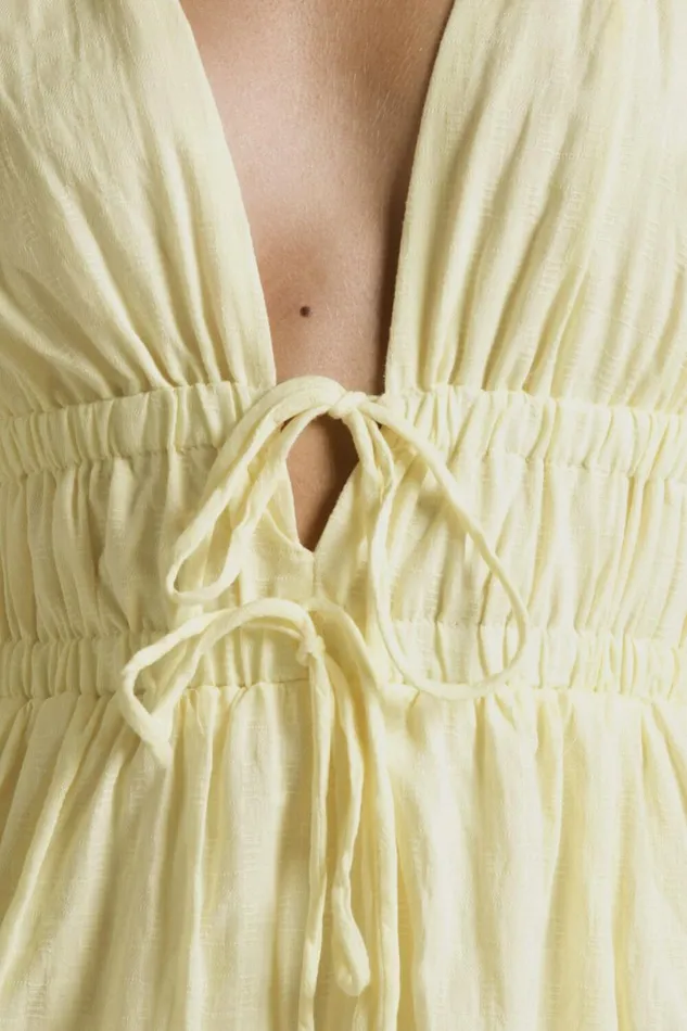 Portofino Midi Dress 8211 V Neck Puff Sleeve Dress In Yellow Women Showpo Dresses