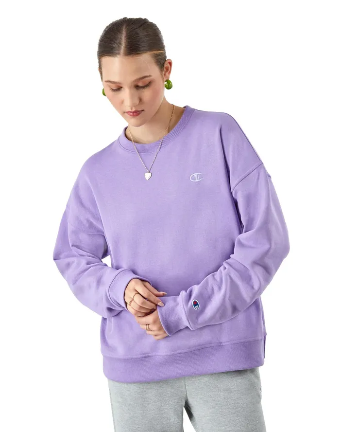 Powerblend Crewneck Sweatshirt C Logo Lavish Lavender Women Champion Hoodies and Sweatshirts Powerblend Crewneck Sweatshirt C Logo Lavish Lavender Women Champion Hoodies and Sweatshirts