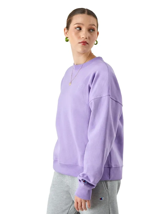 Powerblend Crewneck Sweatshirt C Logo Lavish Lavender Women Champion Hoodies and Sweatshirts