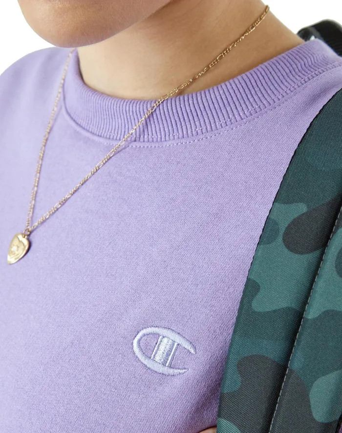 Powerblend Crewneck Sweatshirt C Logo Lavish Lavender Women Champion Hoodies and Sweatshirts