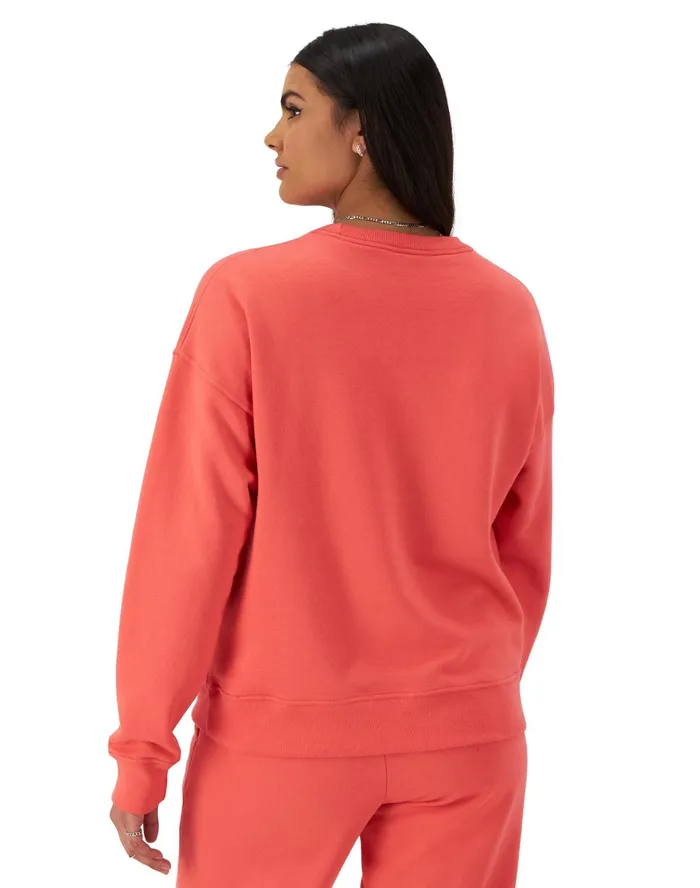 Powerblend Crewneck Sweatshirt Script Logo High Tide Coral Women Champion Hoodies and Sweatshirts