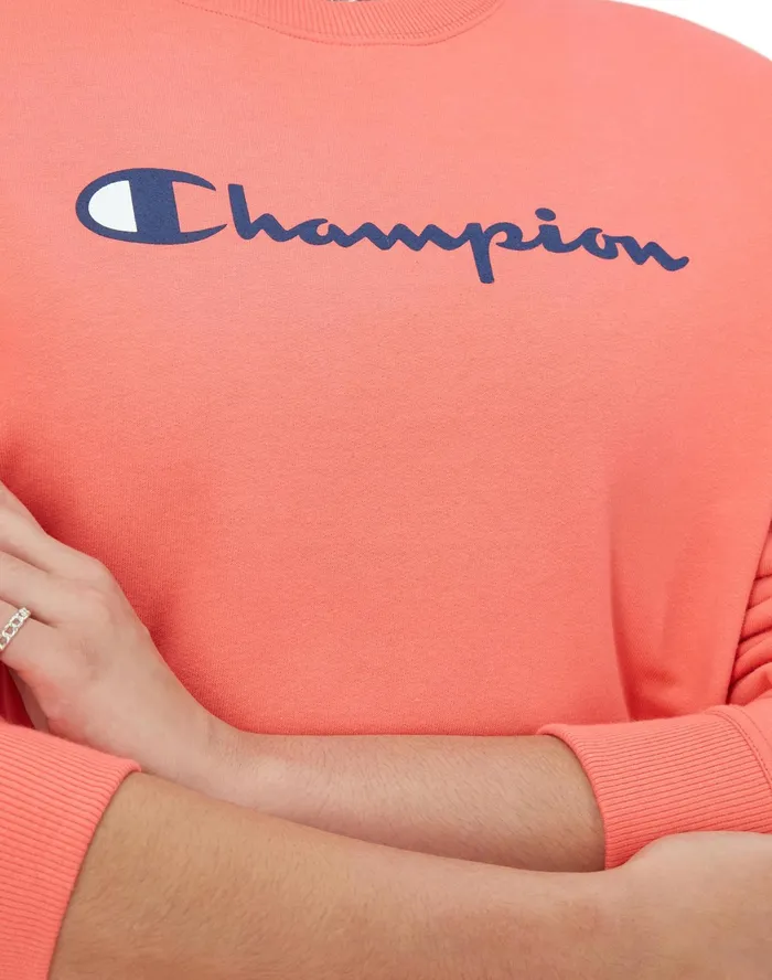 Powerblend Crewneck Sweatshirt Script Logo High Tide Coral Women Champion Hoodies and Sweatshirts