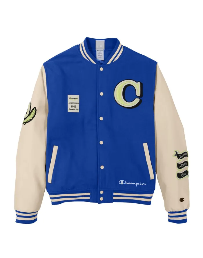 Premium Letterman Jacket Big C Logo Royal Blue Blastfresh Tan Men Champion Jackets