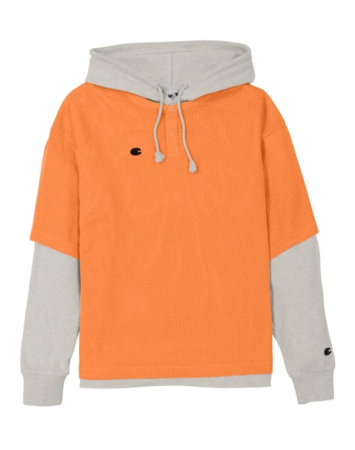Premium Weave Layered Mesh Hoodie C Logo Oatmeal Heatherpop Orange Men Champion Hoodies and Sweatshirts Premium Weave Layered Mesh Hoodie C Logo Oatmeal Heatherpop Orange Men Champion Hoodies and Sweatshirts