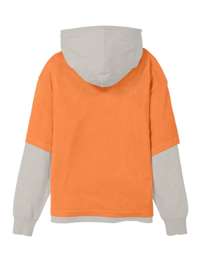 Premium Weave Layered Mesh Hoodie C Logo Oatmeal Heatherpop Orange Men Champion Hoodies and Sweatshirts