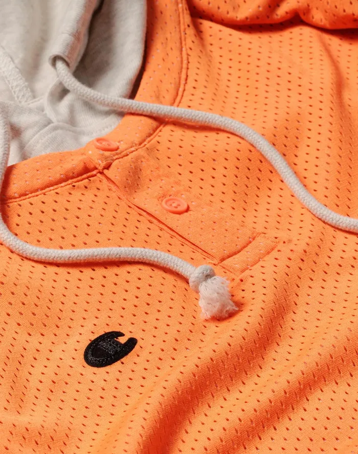 Premium Weave Layered Mesh Hoodie C Logo Oatmeal Heatherpop Orange Men Champion Hoodies and Sweatshirts
