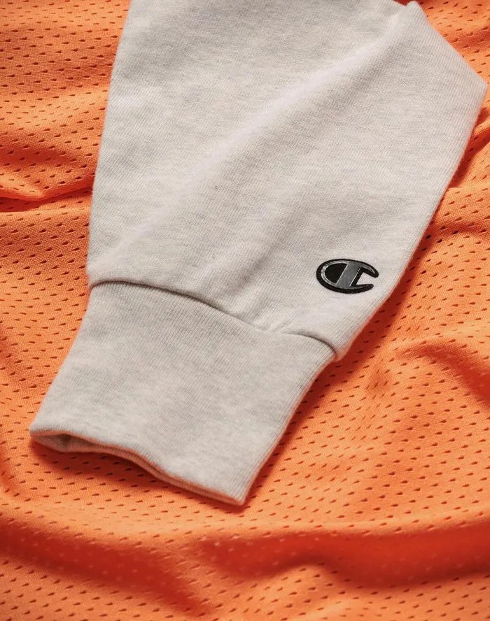 Premium Weave Layered Mesh Hoodie C Logo Oatmeal Heatherpop Orange Men Champion Hoodies and Sweatshirts