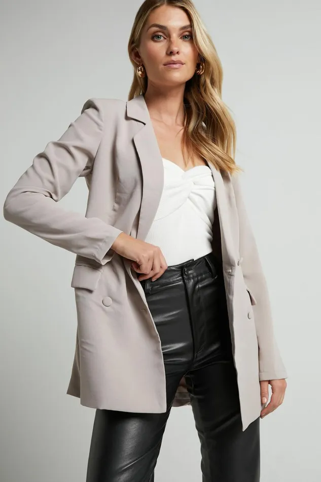 Quick To Win Blazer 8211 Double Breasted Blazer In Stone Women Showpo Blazers