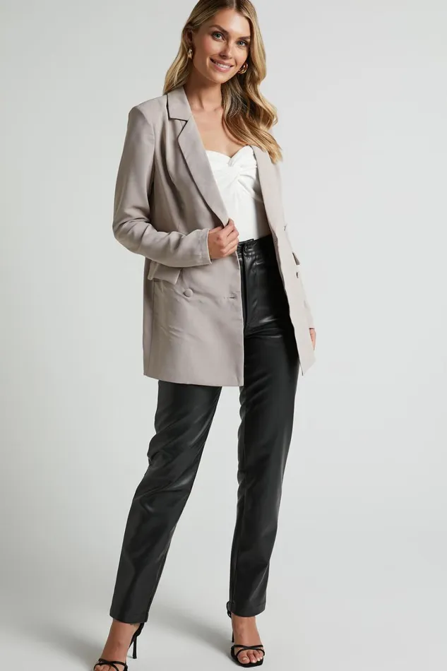 Quick To Win Blazer 8211 Double Breasted Blazer In Stone Women Showpo Blazers