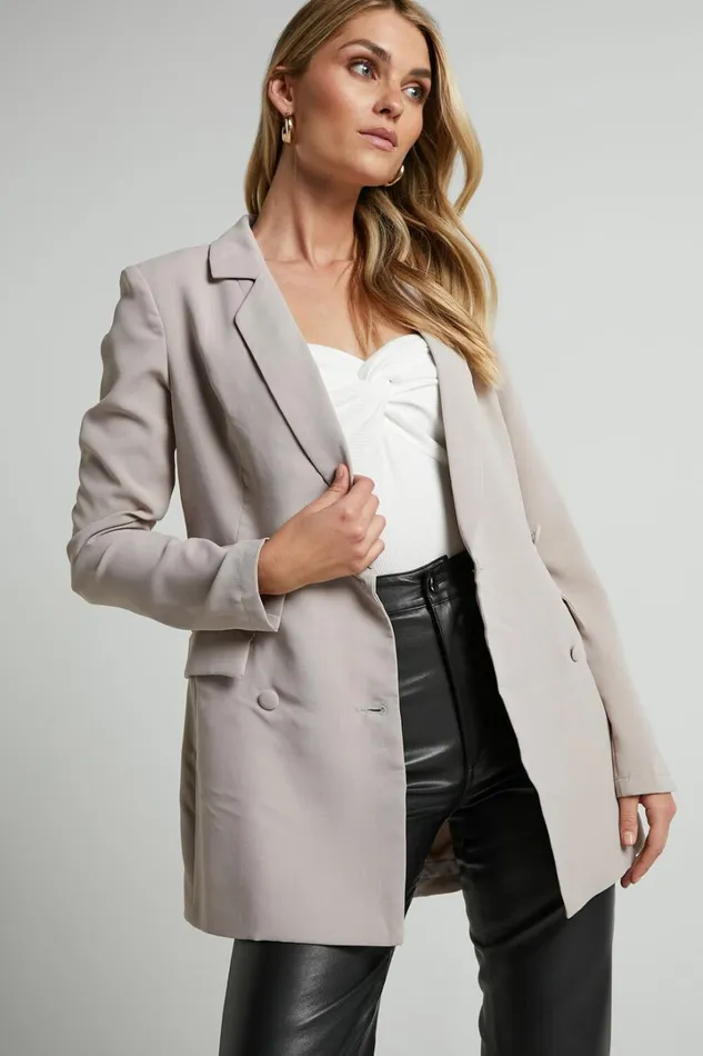 Quick To Win Blazer 8211 Double Breasted Blazer In Stone Women Showpo Blazers