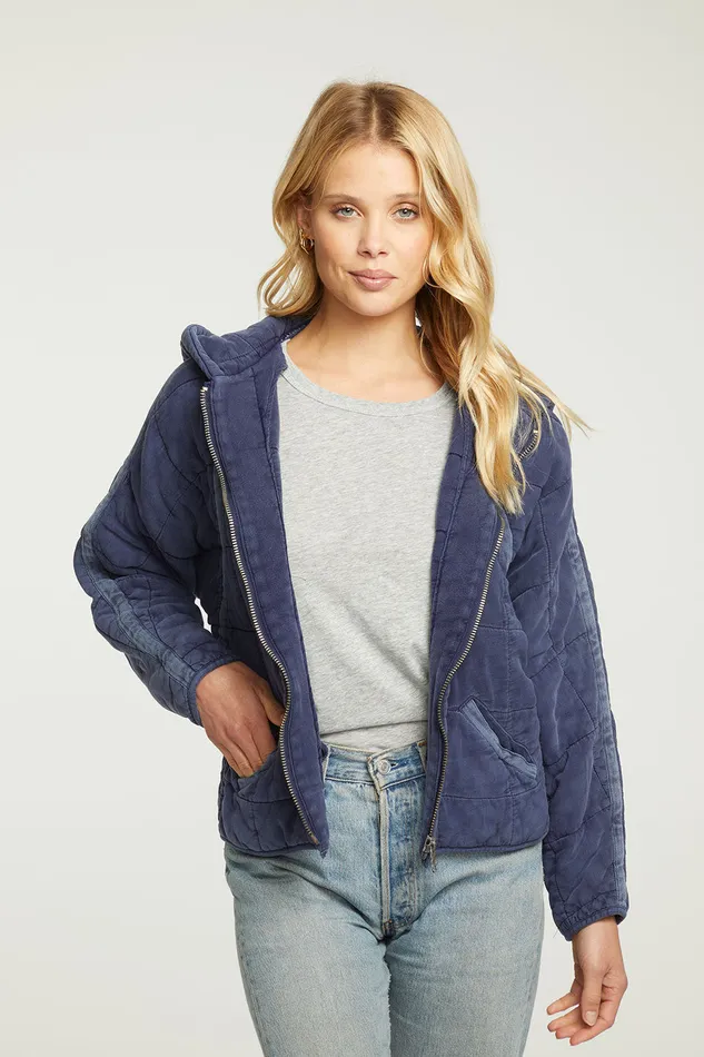 Quilted Heirloom Wovens Long Sleeve Batwing Hooded Zip Up Jacket Outerwear Chaser Brand Womens