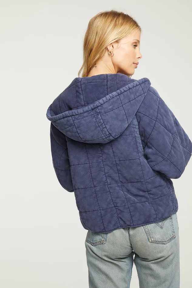 Quilted Heirloom Wovens Long Sleeve Batwing Hooded Zip Up Jacket Outerwear Chaser Brand Womens