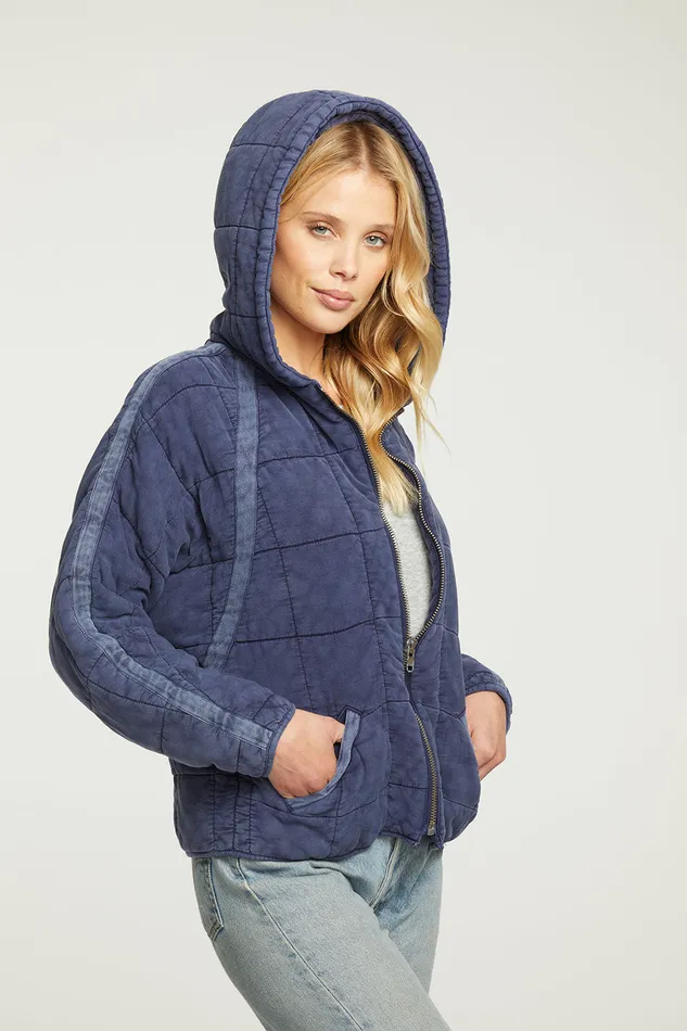 Quilted Heirloom Wovens Long Sleeve Batwing Hooded Zip Up Jacket Outerwear Chaser Brand Womens