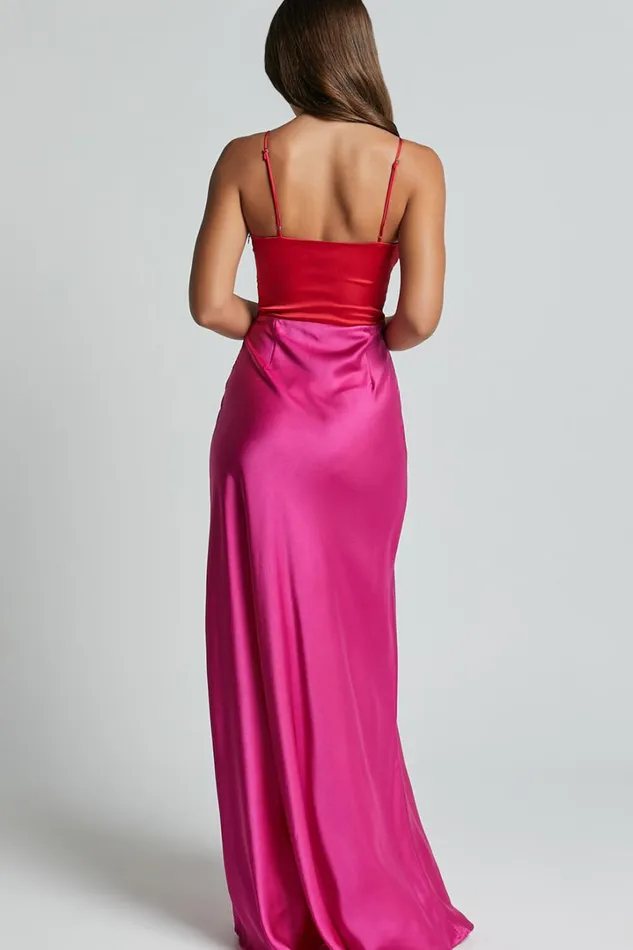 Quincy Maxi Dress 8211 Contrast Panel Satin Slip Dress In PinkRed Women Showpo Curve Clothes