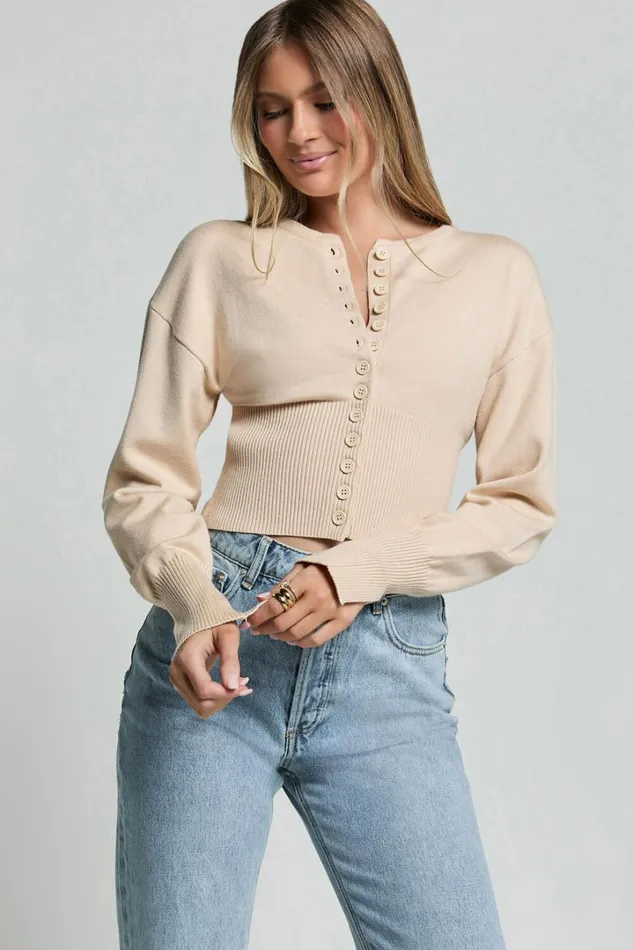 Ramsey Cardigan 8211 Recycled Contoured Waist Button Down Cardigan In Cream Women Showpo Sweaters and Cardigans