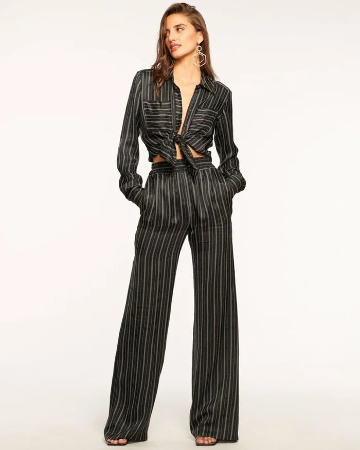 Ramy Brook Bottoms Women Anahi Wide Leg Pant Black Stripe