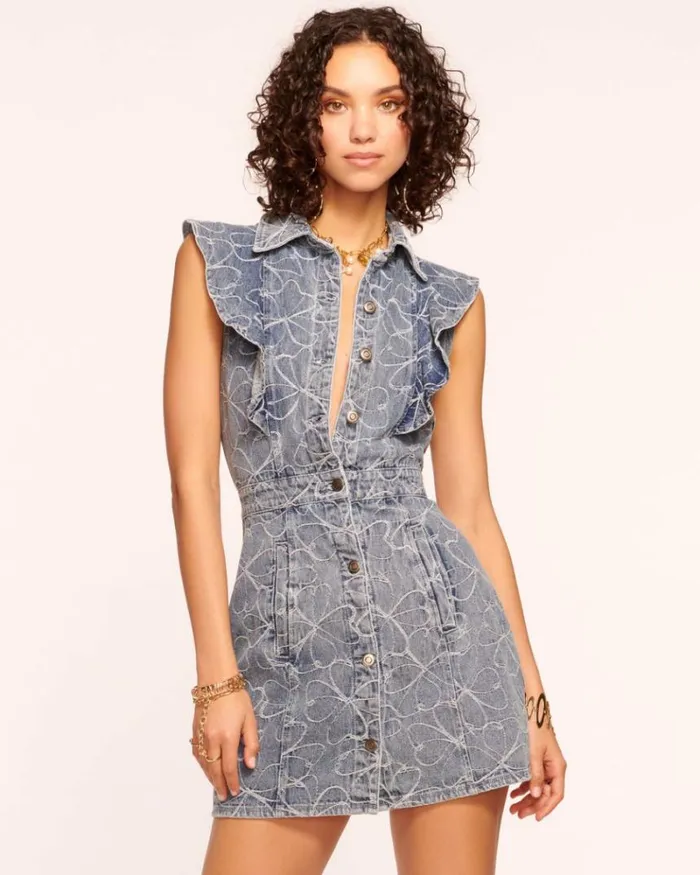 Ramy Brook Denim Women Marlowe Denim Mini Dress Indigo Floral
