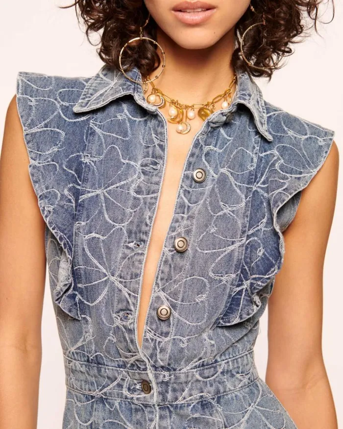 Ramy Brook Denim Women Marlowe Denim Mini Dress Indigo Floral