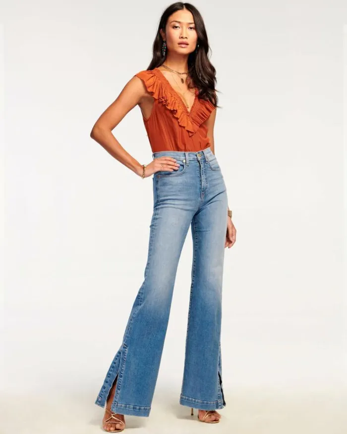Ramy Brook Denim Women Tyra High Waisted Flare Jean Light Wash