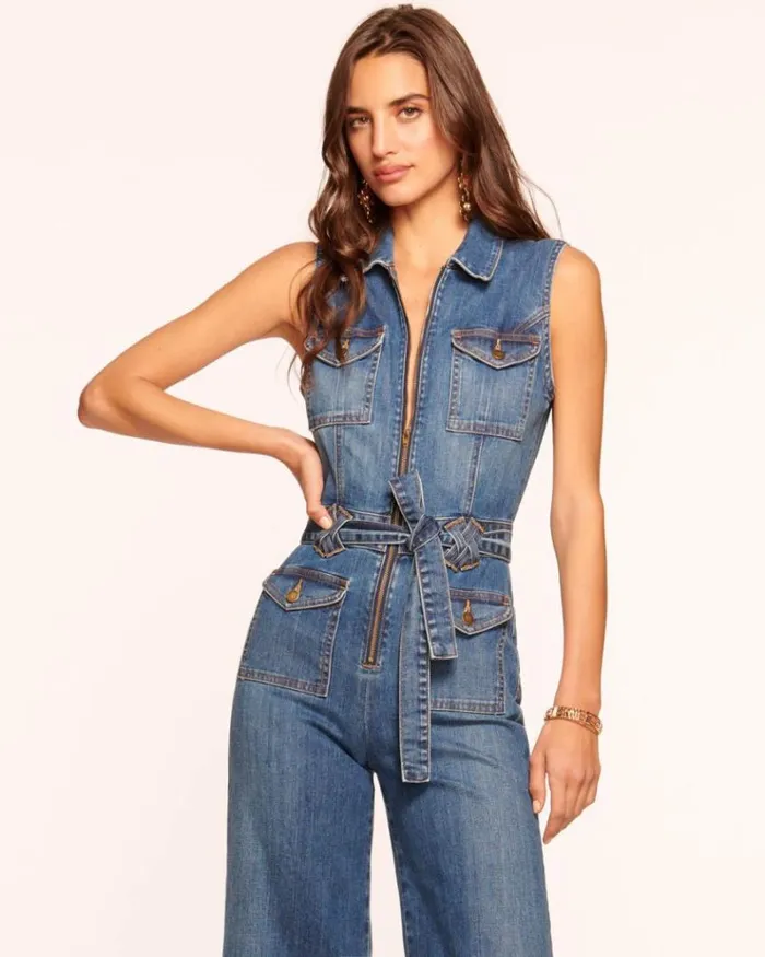 Ramy Brook Dresses Women Bell Cropped Denim Jumpsuit Medium Wash