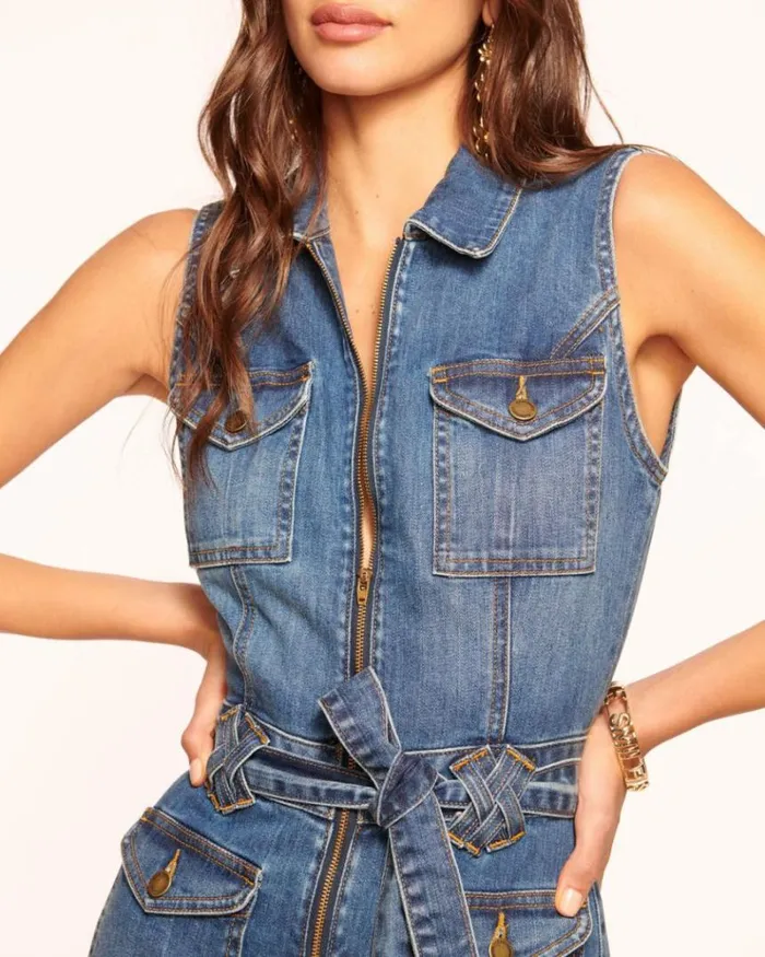 Ramy Brook Dresses Women Bell Cropped Denim Jumpsuit Medium Wash